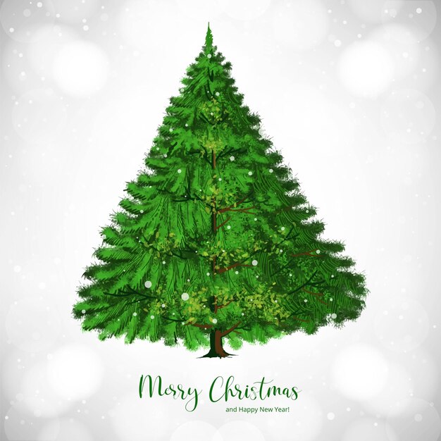 Hermosa tarjeta de árbol de Navidad artística sobre fondo blanco.