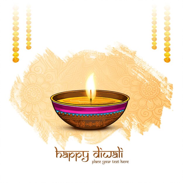 hermosa tarjeta de felicitación de diwali con un fondo brillante de lámpara de aceite diya