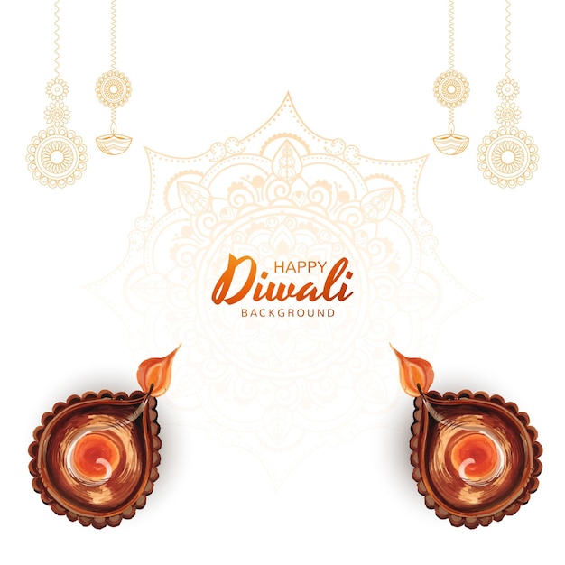 Vector gratuito hermosa tarjeta de felicitación de diwali con fondo de tarjeta de acuarela diya