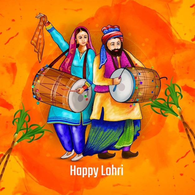 Vector gratuito hermosa tarjeta de felicitación del festival indio happy lohri