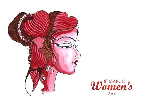 Hermosa tarjeta feliz del día de la mujer con diseño de cara