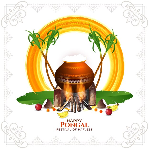 Hermosa tarjeta del festival de adoración de la cosecha india de Feliz Pongal