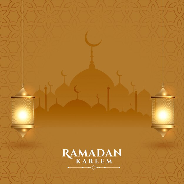 Hermosa tarjeta de festival de ramadan kareem con linternas
