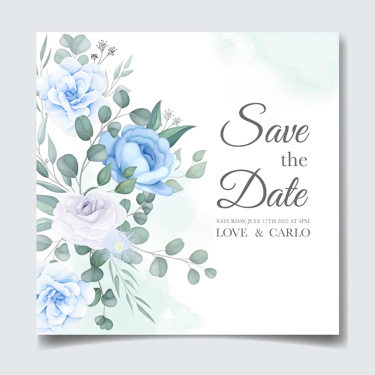 Hermosa tarjeta de invitación de boda con decoración floral