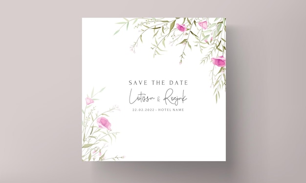 Hermosa tarjeta de invitación de boda dibujada a mano con elegantes flores pequeñas