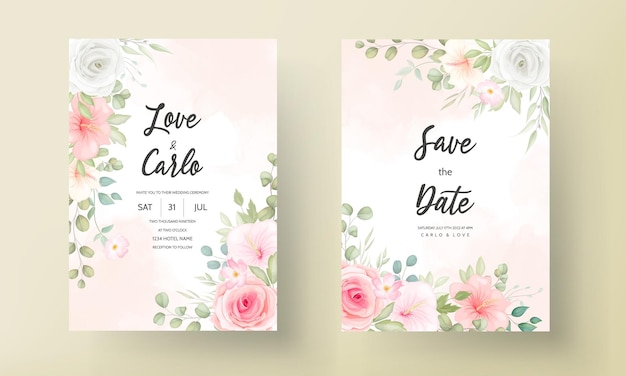 Vector gratuito hermosa tarjeta de invitación de boda de diseño floral