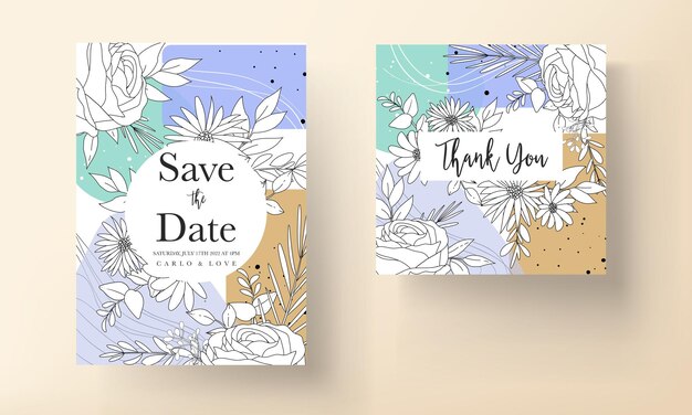 Hermosa tarjeta de invitación de boda con diseño monoline