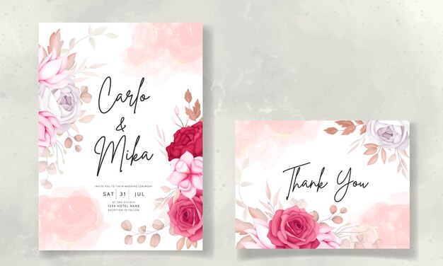 Hermosa tarjeta de invitación de boda floral marrón y marrón