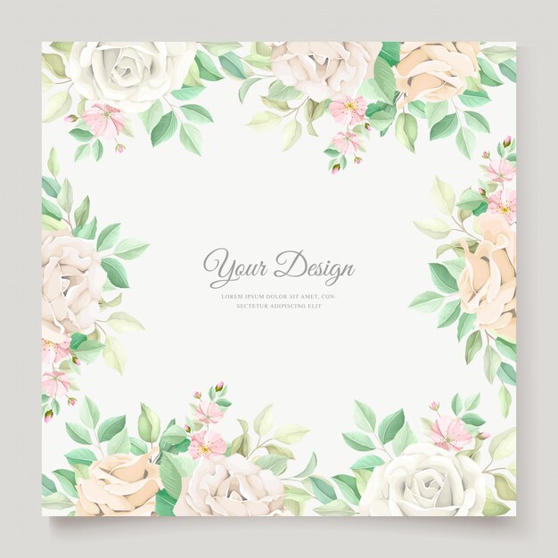 Vector gratuito hermosa tarjeta de invitación de boda floral suave y hojas