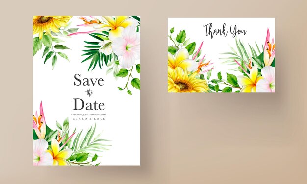 Vector gratuito hermosa tarjeta de invitación de boda floral de verano