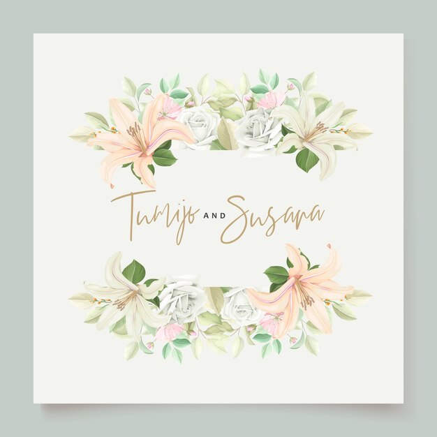 Hermosa tarjeta de invitación de flores de lirio floral