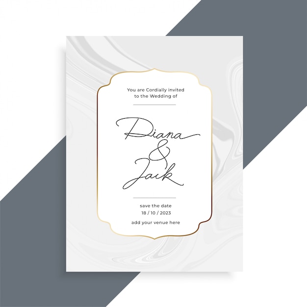 Vector gratuito hermosa textura de mármol plantilla de tarjeta de invitación de boda