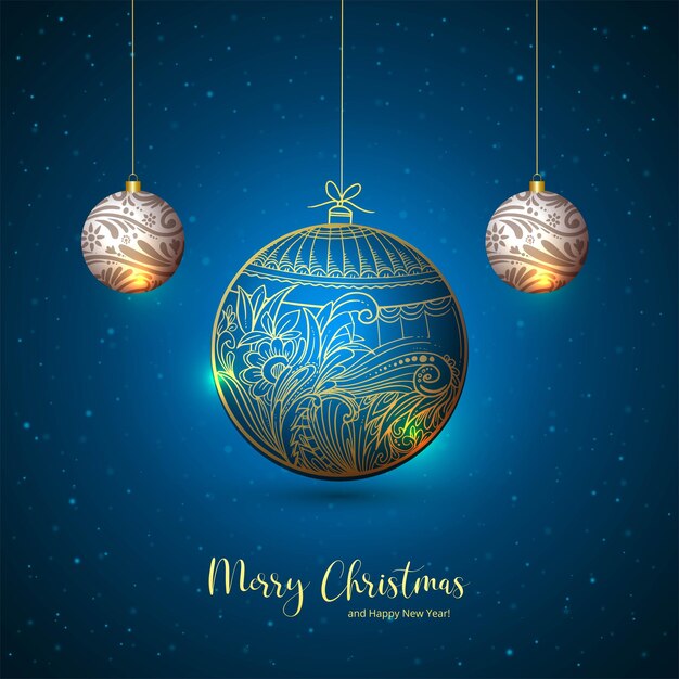 Hermosas bolas de Navidad colgantes con fondo de tarjetas
