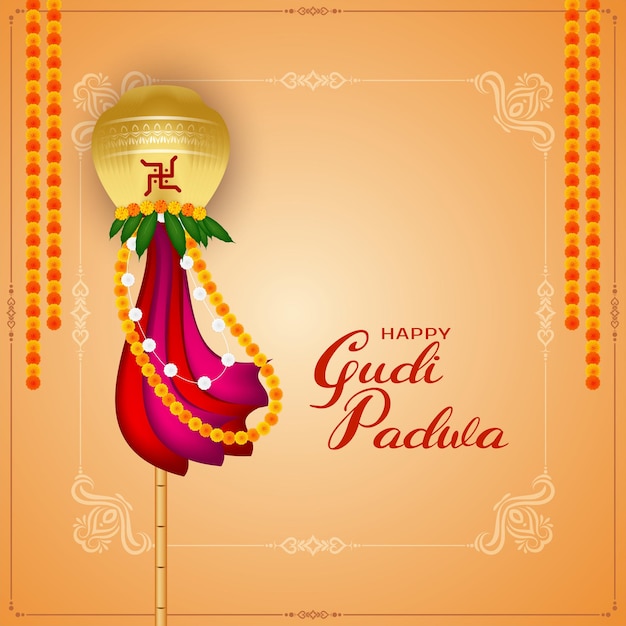 Vector gratuito hermosas felicidades gudi padwa tarjeta de celebración del festival cultural indio