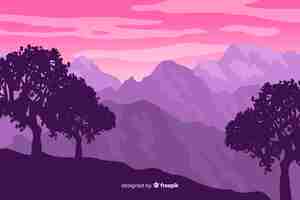 Vector gratuito hermosas montañas paisaje degradado rosa