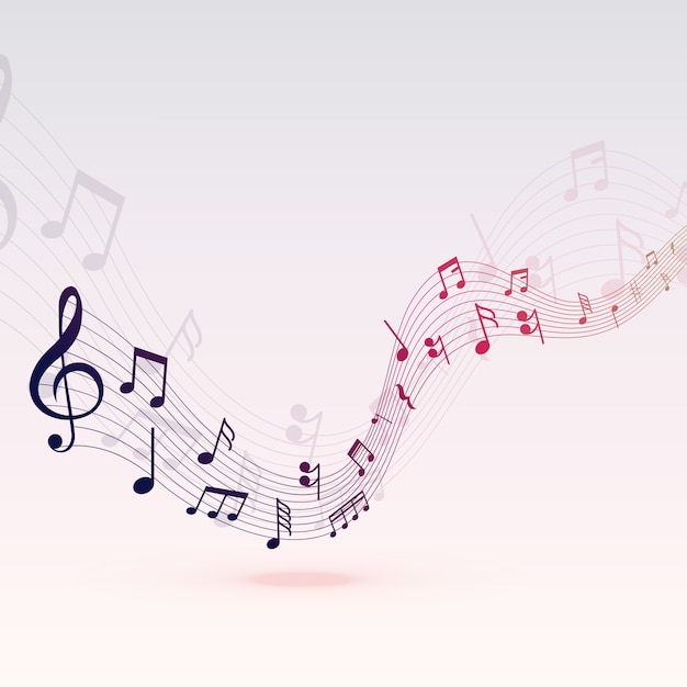 Vector gratuito hermosas notas musicales diseño de fondo de onda