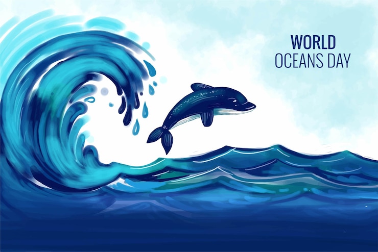 Vector gratuito las hermosas olas del mar fondo del día mundial del océano