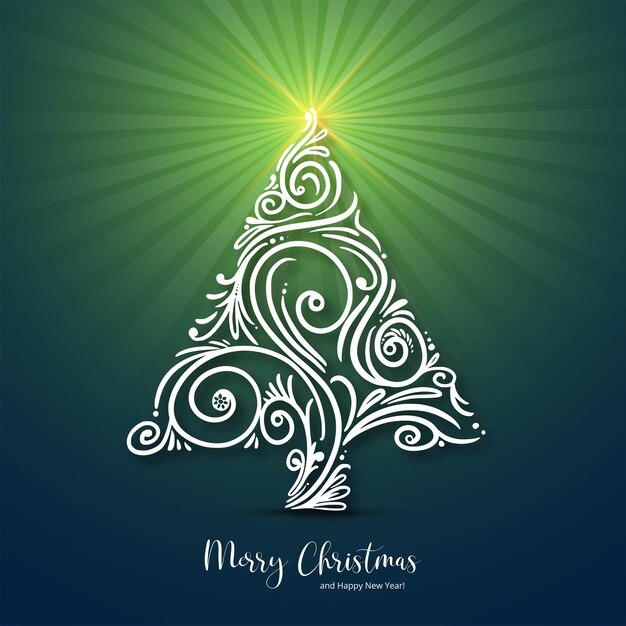 Hermosas tarjetas de felicitación de árbol de Navidad con fondo verde
