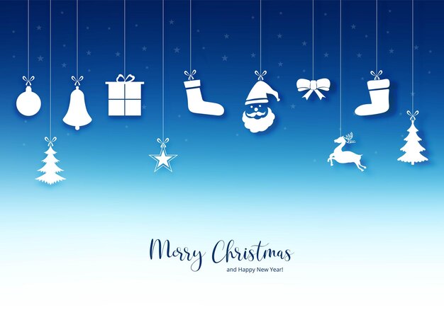 Hermosas tarjetas de felicitación de Feliz Navidad sobre fondo azul
