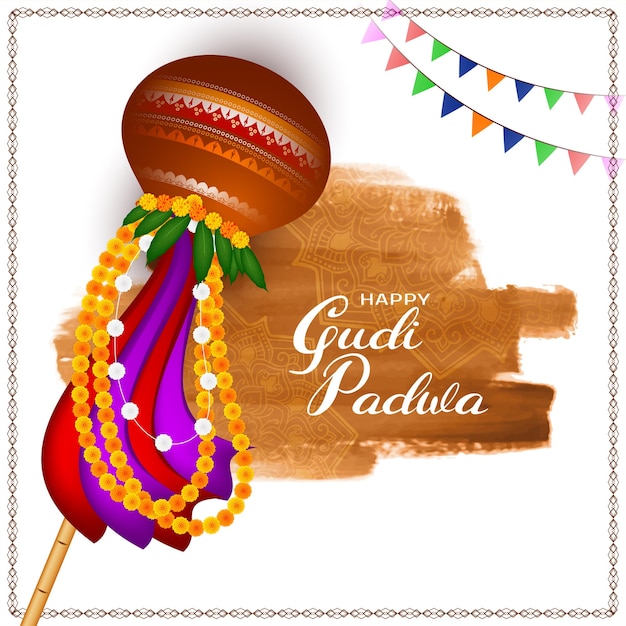 Hermosas tarjetas de la tradicional fiesta india de happy gudi padwa