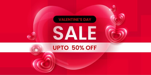 Hermoso amor Día de San Valentín Super Venta Banner Fondo Multipropósito Efecto de corazón 3D Vector GRATIS