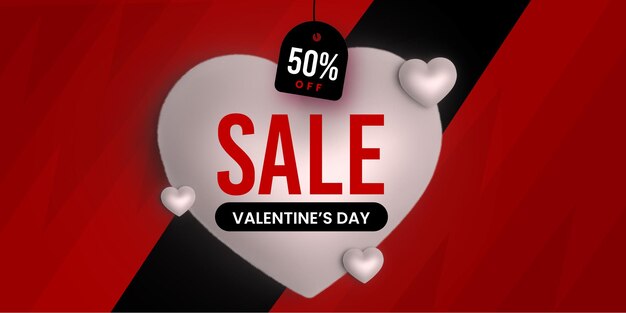 Hermoso amor Día de San Valentín Super Venta Banner Fondo Multipropósito Efecto de corazón 3D Vector GRATIS