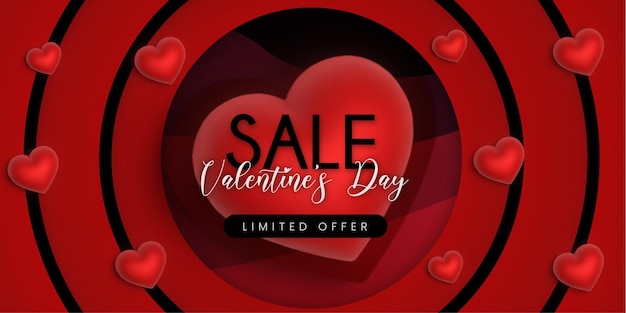 Hermoso amor día de san valentín super venta banner fondo multipropósito efecto de corazón 3d vector gratis