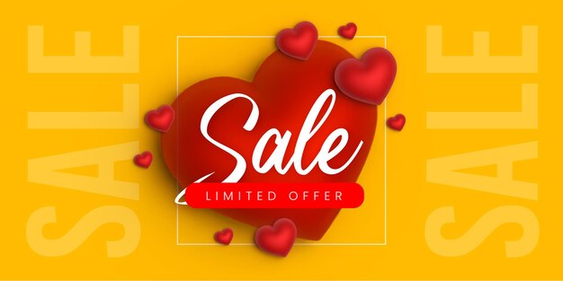 Hermoso amor Día de San Valentín Super Venta Banner Fondo Multipropósito Efecto de corazón 3D Vector GRATIS