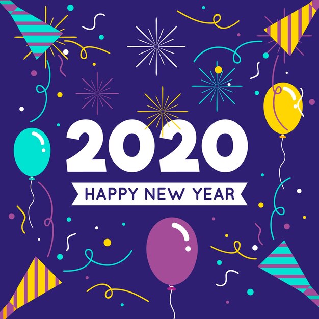 Hermoso año nuevo 2020 en diseño plano
