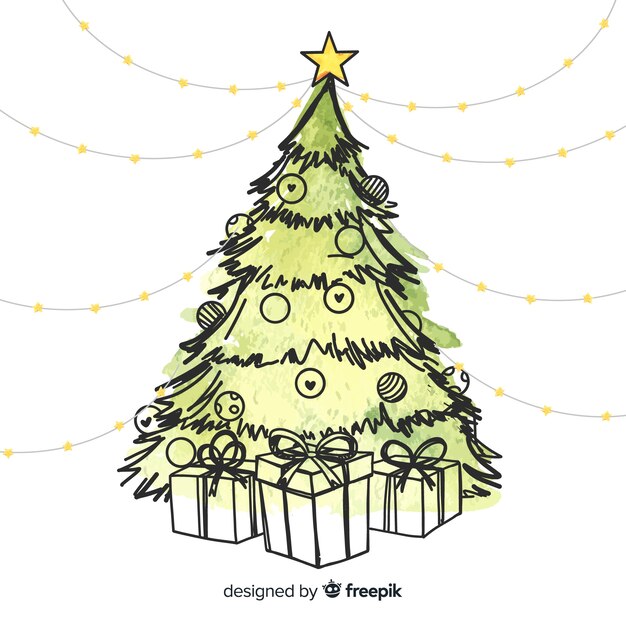 Hermoso árbol de navidad de acuarela