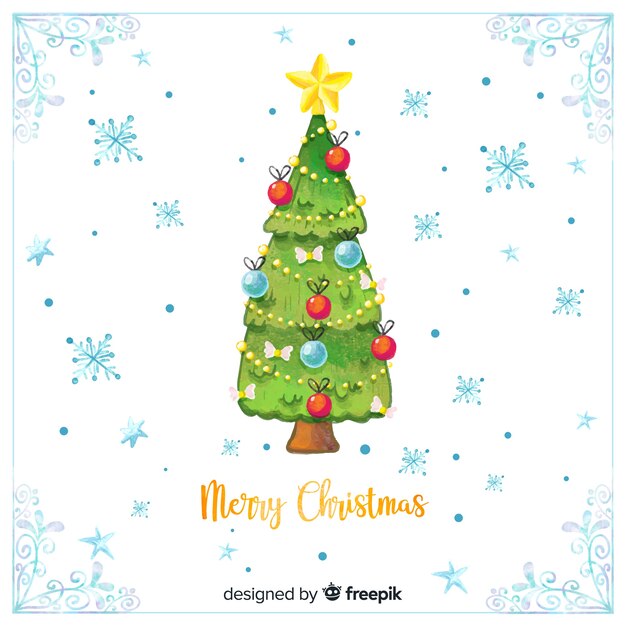 Hermoso árbol de navidad en estilo de acuarela