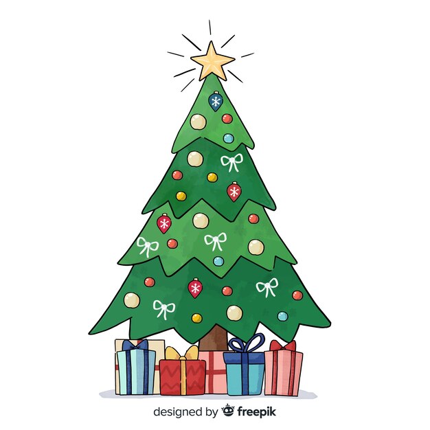Hermoso árbol de navidad en estilo de acuarela