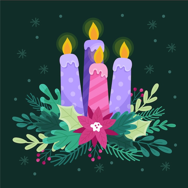 Vector gratuito hermoso arreglo de velas navideñas