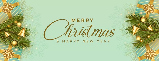 Hermoso banner de festival realista de feliz navidad