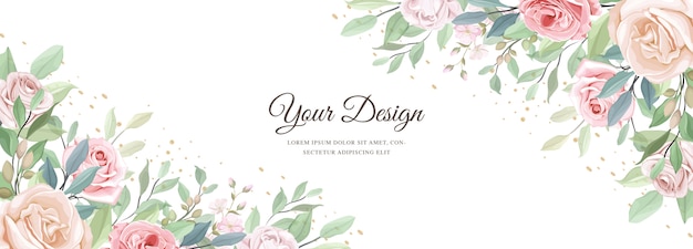 hermoso banner floral y plantilla de hojas