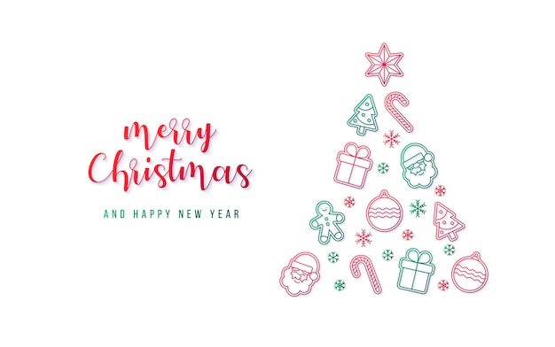 Hermoso banner navideño con árbol de navidad hecho de diferentes elementos