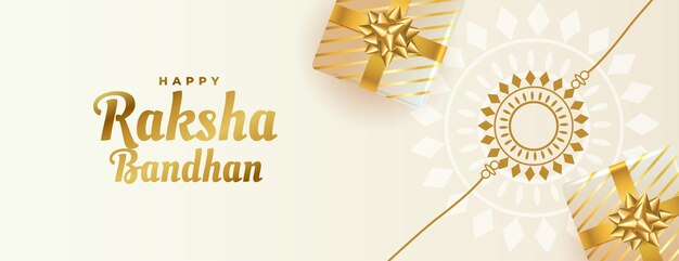 Hermoso banner raksha bandhan con cajas de regalo y rakhi