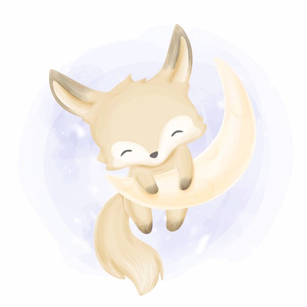 Hermoso Bebe Zorro En La Luna Vector Premium