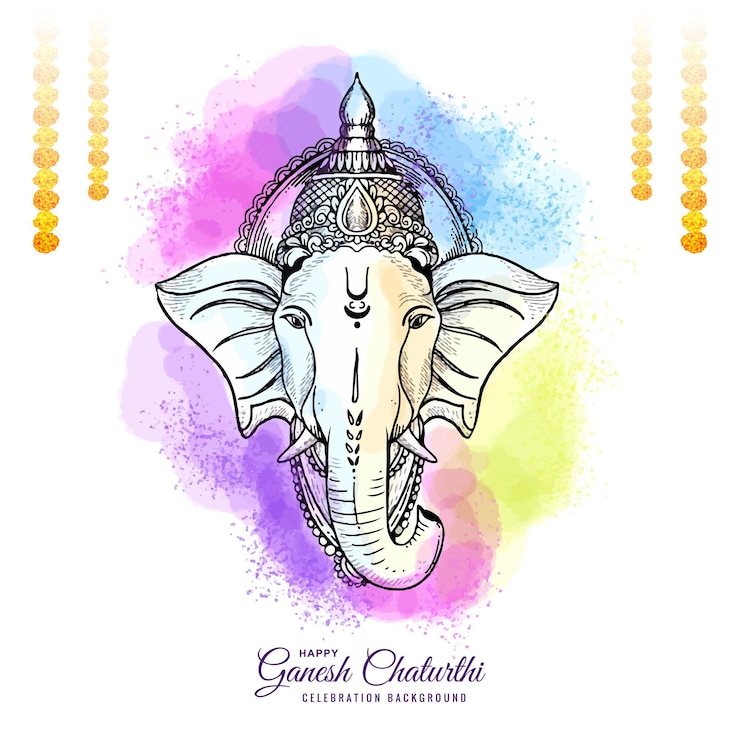 Vector gratuito hermoso boceto de arte ganesh chaturthi diseño de tarjeta
