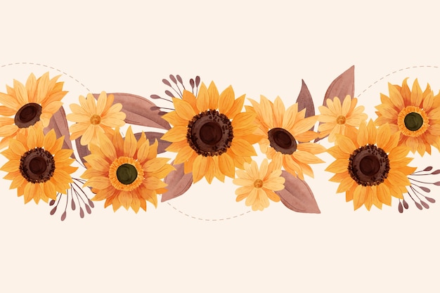 Vector gratuito hermoso borde de girasol acuarela