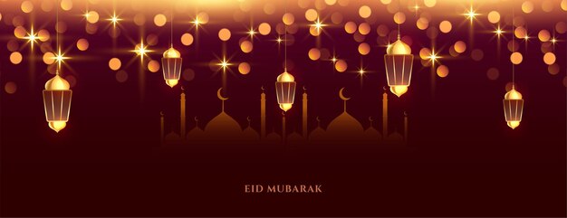 Hermoso y brillante banner de celebración del festival eid mubarak