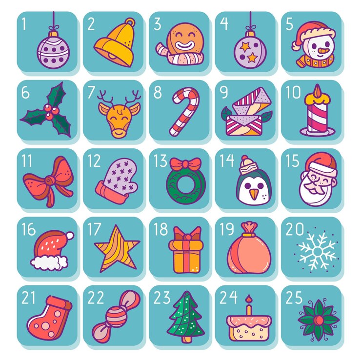Vector gratuito hermoso calendario de adviento dibujado