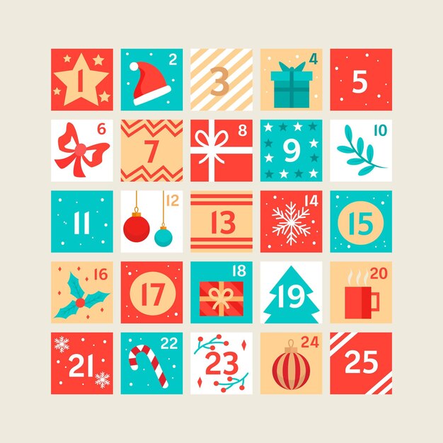 Hermoso calendario de adviento plano