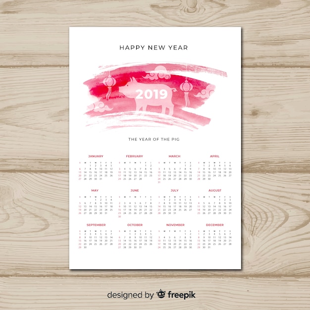 Vector gratuito hermoso calendario de año nuevo chino