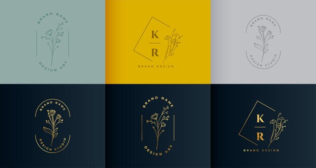 Hermoso conjunto de colección de logotipos florales