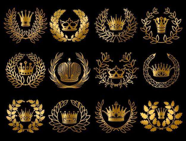 Vector gratuito hermoso conjunto de coronas de oro