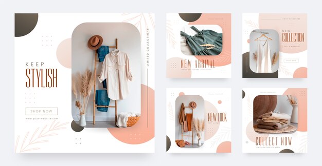 Hermoso conjunto de diseño de publicaciones de instagram