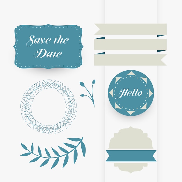 Vector gratuito hermoso conjunto de elementos de diseño de boda decorativos