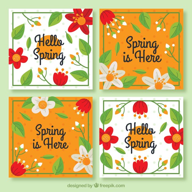 Hermoso conjunto de tarjetas de felicitación de primavera