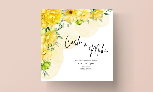 Hermoso conjunto de tarjetas de invitación de boda de acuarela floral dibujado a mano